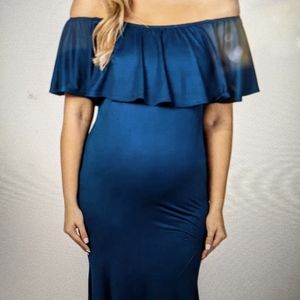 Pink blush Teal Ruffle Off Shoulder Mermaid Maternity Photoshoot Gown/Dress